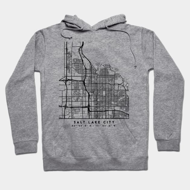 SALT LAKE CITY UTAH BLACK CITY STREET MAP ART Hoodie by deificusArt